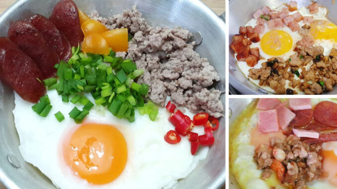 ขั้นตอนการทำไข่กระทะ แบบเครื่องแน่น อาหารเช้าแบบเบาๆ แต่ประโยชน์เยอะมาก